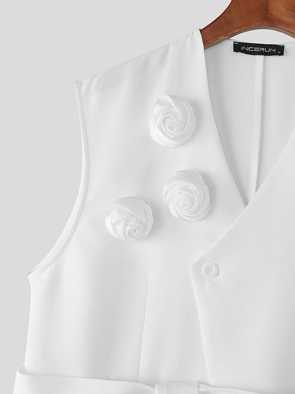 Men's 3D Floral Decor Casual Waistcoat SKUL26081