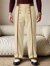Men's Avant-Garde Victorian Double-Breasted High-Waist Contrast Tailored Pant SKUL77991