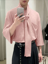 Men's Colorful Cotton Lace Up 3/4 Sleeve Shirt SKUL41015