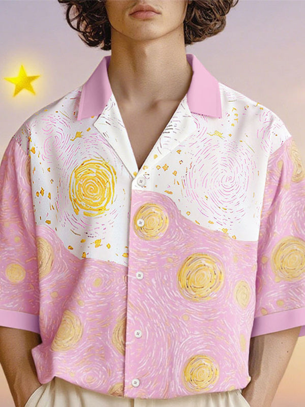 Men's Abstract Oil Painting Print Short Sleeve Shirt SKUL22786