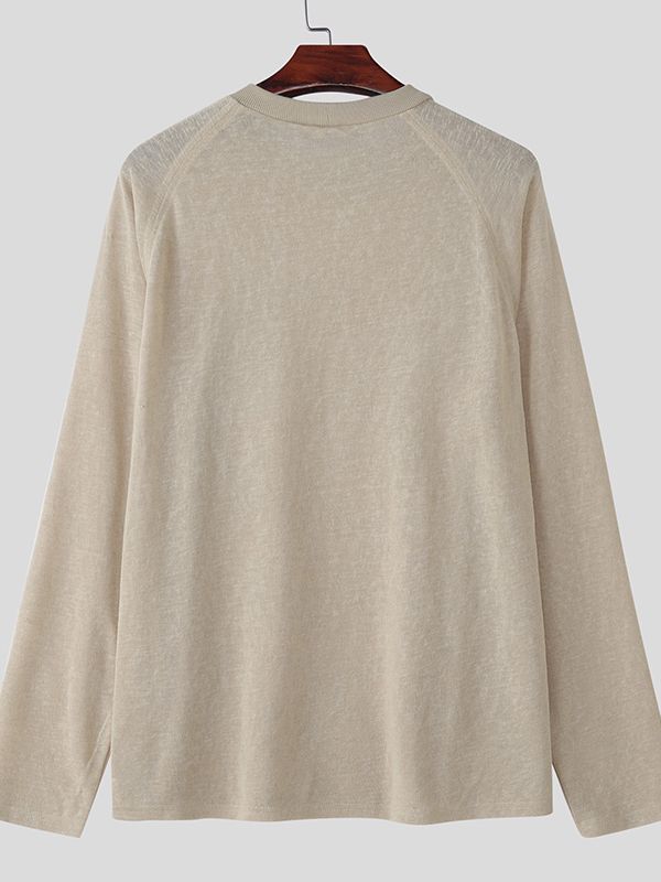 Men's Solid Relaxed Knit Long Sleeve T-Shirt SKUL35259