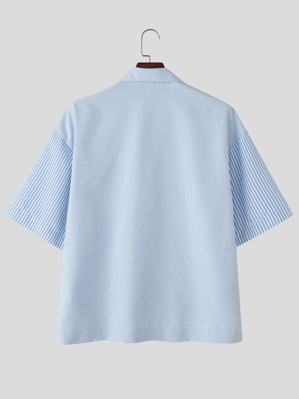 Men's City Boy Striped Boxy Cropped Cuban Collar Shirt SKUL73619