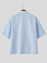 Men's City Boy Striped Boxy Cropped Cuban Collar Shirt SKUL73619