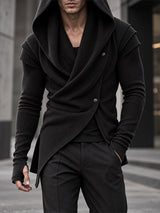 [Pre-order] Men's Avant-Garde Darkwear Nightclub Party Layered Shoulder Asymmetric Wrap Ribbed Cardigan SKUL88536