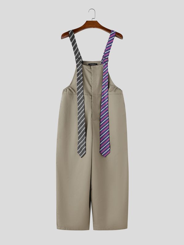 [Fabric Upgrade] Men's Avant-Garde High Waist Necktie Suspender Strap Baggy Wide Leg Overall SKUL68644