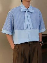 Men's Striped Patchwork Contrast Color Short Sleeve Shirt SKUL53039