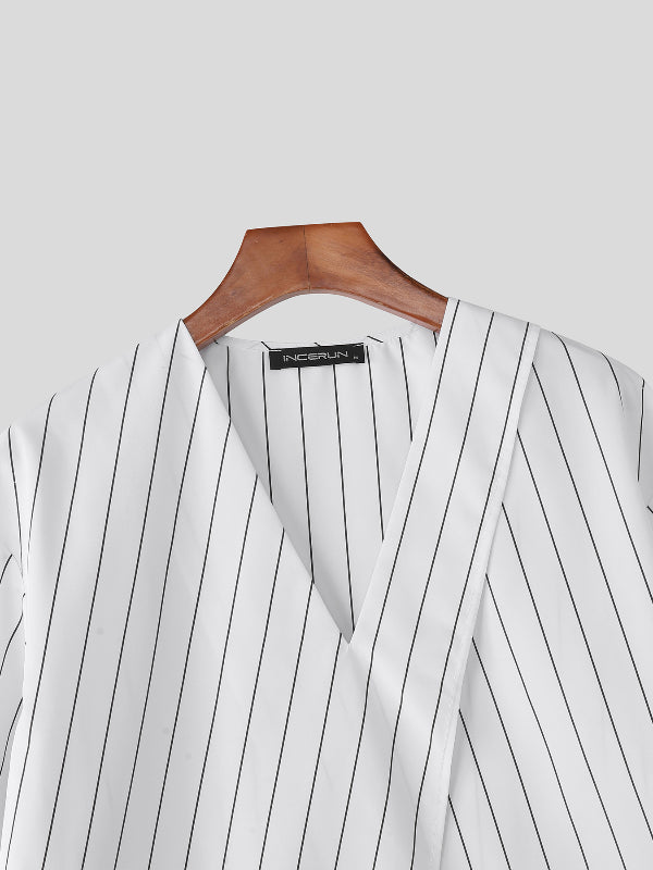 Men's Irregular Hem Striped Short Sleeve T-Shirt SKUL28182