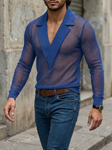 Men's Sheer Mesh V Neck Long Sleeve T-shirt SKUL54086