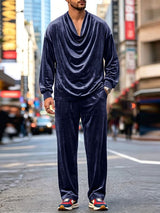 Men's Y2K Luxe Draped Cowl Neck Casual Two Pieces Outfit SKUL79009