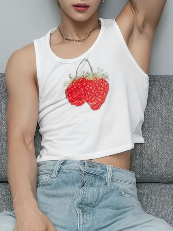 Men's Strawberry Print Casual Tank SKUL24744