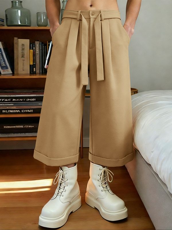 Men's Solid Color High Waist Wide Leg Pant SKUL47880