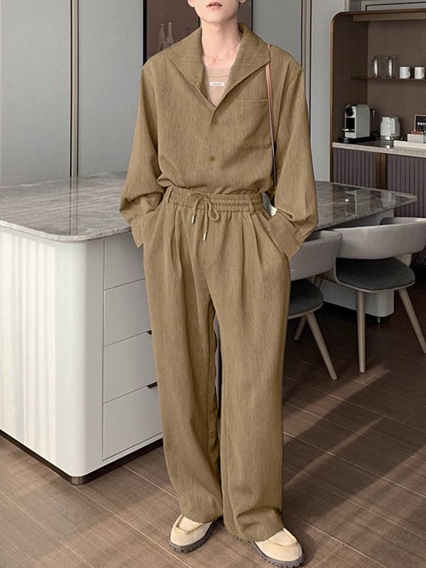 Men's Solid Texture Casual Two Pieces Outfit SKUL30432