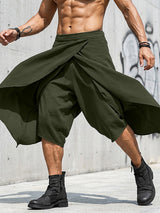 Men's Avant-Garde Asymmetric Layered Cross Wrap Harem Capri Pant SKUL54656