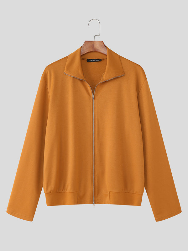 Men's Solid Color Textured Double Zipper Long Sleeve Cardigan SKUL25965