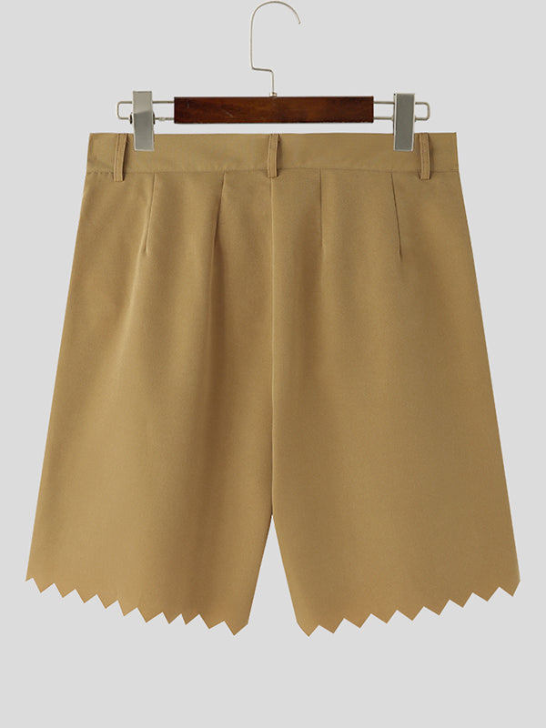 Mens Solid Irregular Cuff Casual Shorts SKUK19644
