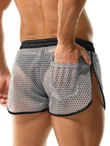 Men's Summer Beach Sexy Fishnet Mesh Side Split Drawstring Athletic Short SKUL68314