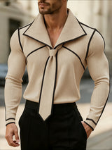 Men's Color Block Textured Knit Long Sleeve Shirt SKUL43805