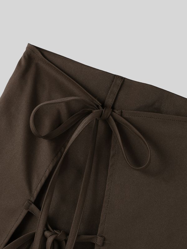 Men's Retro Party Ribbon Wrap Front Turn-Up Wide Cuff Loose Pant SKUL80624