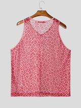 Men's Sexy Resort Leopard Print Contrast Trim V-Neck Tank SKUL73710