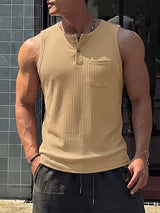 Men's Daily Wear Ribbed Henley Neck Pocket Tank SKUL74762