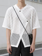 Men's Asymmetric Sheer Mesh Short Sleeve Shirt SKUL60239