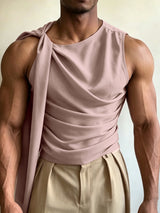 Men's Avant-Garde Party Shoulder Sash Side Ruched Sleeveless Round Neck Tank SKUL80514