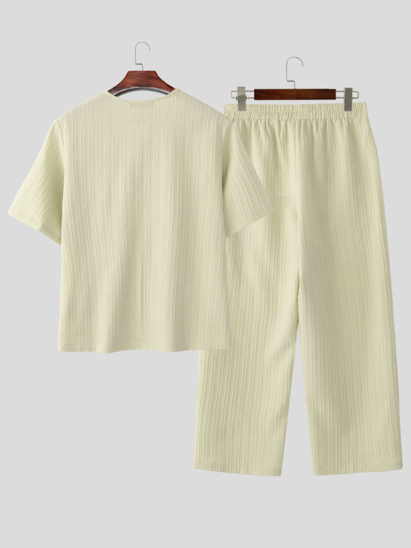 Mens Solid Color Textured Casual Two Pieces Outfit SKUL15627