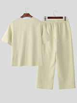 Mens Solid Color Textured Casual Two Pieces Outfit SKUL15627