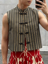 Men's Striped Frog Button Casual Tank SKUL56650