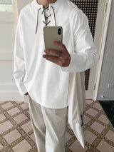 Men's Solid Drawstring Design Long Sleeve Shirt SKUL32948