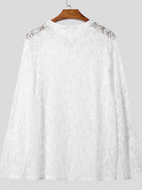 Men's Lace Semi-Sheer Long Sleeve T-shirt SKUL37720