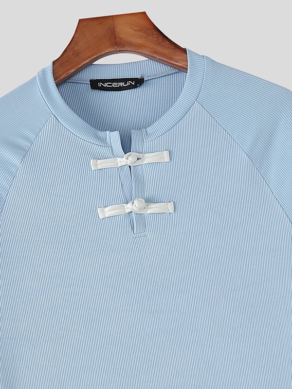 Men's Solid Color Textured Long Sleeve T-shirt SKUL45408