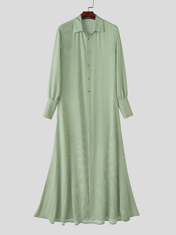 Men's Striped Long Hem Puff Sleeve Shirt SKUL40322