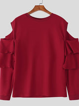 Men's Cutout Design Ruffle Long Sleeve T-shirt SKUL46571