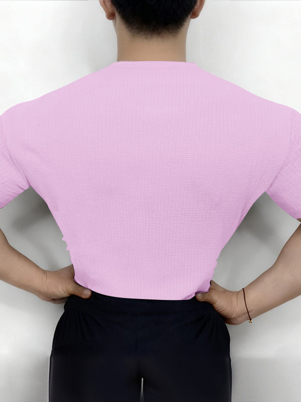 Men's Solid Color Textured Long Sleeve T-Shirt SKUL42541