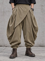 [Pre-order]Men's Avant-Garde Darkwear City Walk Asymmetric Wrap Apron Corduroy Harem Pant SKUL88492