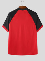 Men's Number Print Lace Colorblock Short Sleeve T-Shirt SKUL20277