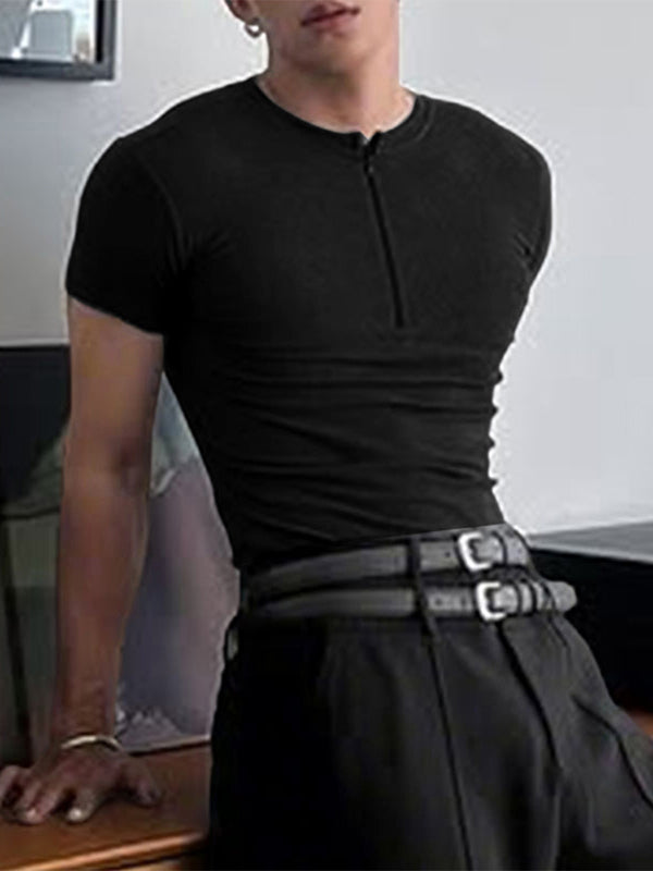 Men's Textured Half-Zip Short Sleeve T-Shirt SKUL26234