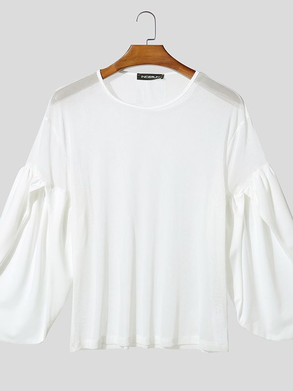 Men's Sheer Mesh Patchwork Split Cuff T-shirt SKUL51864