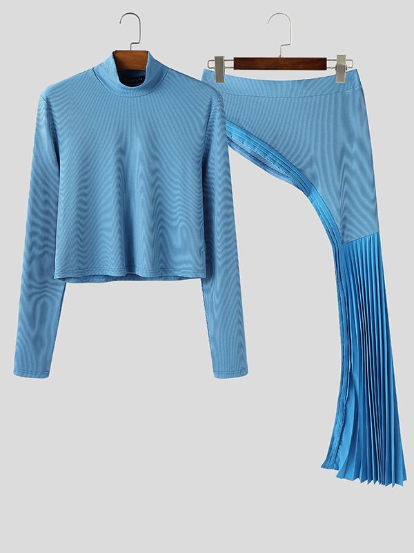 Men's Solid Color Deconstructed Textured Two Pieces Outfit SKUL43726