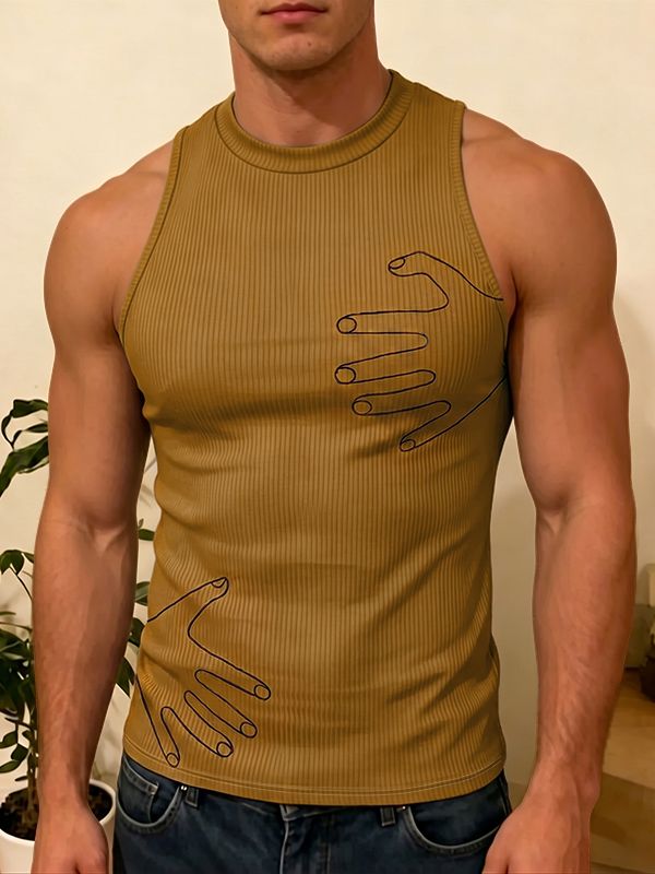 Men's Streetwear Creative Hand Print Ribbed Tight Tank SKUL64241