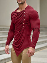 Men's Pleated Knitted Long Sleeve T-Shirt SKUL35081