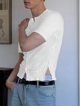 Men's Solid Color Knit Short Sleeve Shirt SKUL22811