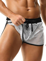 Men's Summer Beach Sexy Fishnet Mesh Side Split Drawstring Athletic Short SKUL68314
