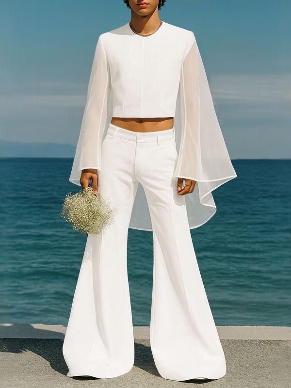 Men's Sheer Mesh Patchwork Cropped Two Pieces Outfit SKUL36344