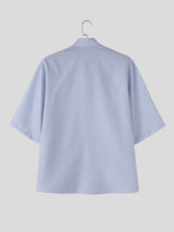 Men's Avant-Garde Neo-Chinese Pinstripe Ribbon Asymmetrical Shirt SKUL63952