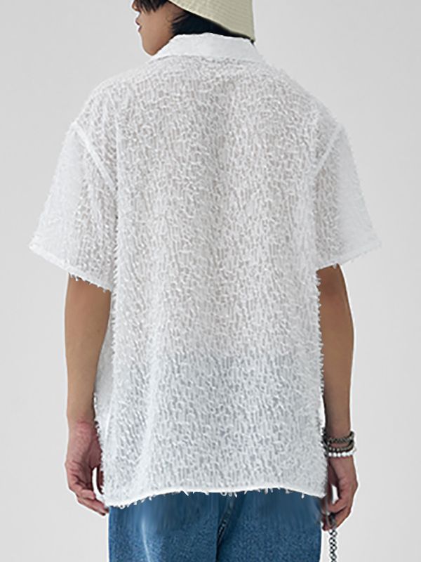 Men's Plush Tassel Short Sleeve Shirt SKUL32940