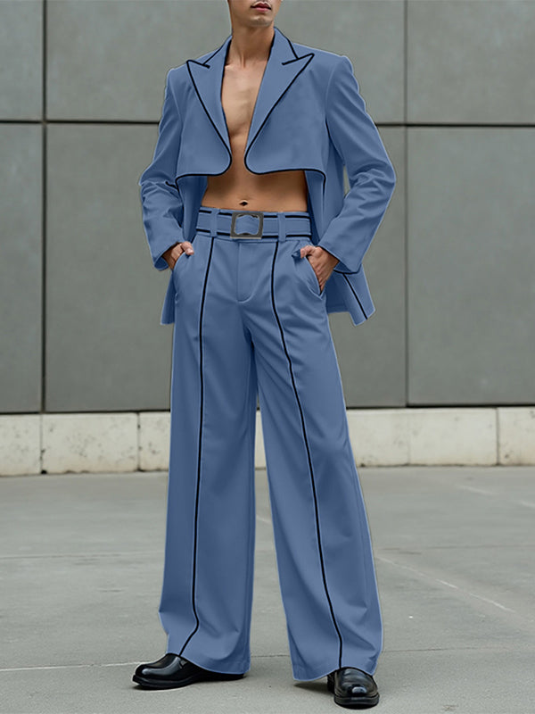 Men's Colorblock Piped Cropped Casual Two Pieces Outfit SKUL23726