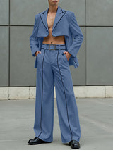 Men's Colorblock Piped Cropped Casual Two Pieces Outfit SKUL23726