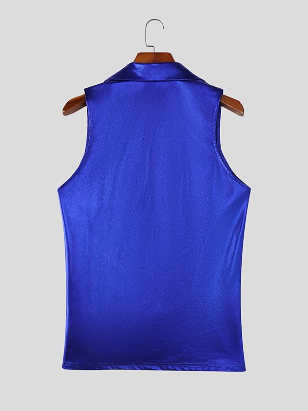Men's Avant-Garde Sleeveless Mesh Patchwork High-Collar Tank SKUL52635